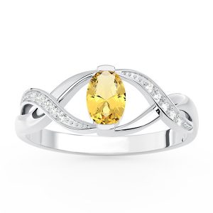 Pierścionek z białego złota z cytrynem i brylantami AP-69B