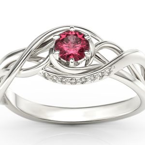 Pierścionek z białego złota z rubinem i brylantami BP-7130B