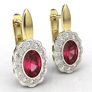 Kolczyki z żółtego i białego złota z rubinami i diamentami LPK-79ZB