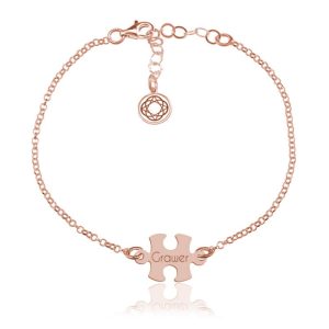 Srebrna bransoletka z Puzzlami - Grawer - rose gold