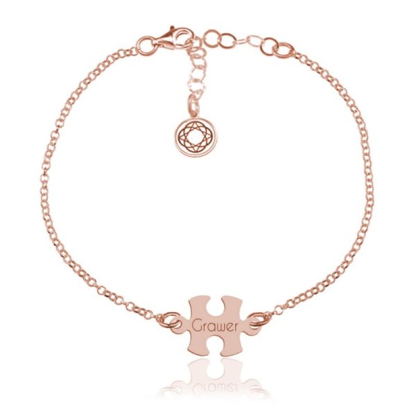 Srebrna bransoletka z Puzzlami - Grawer - rose gold