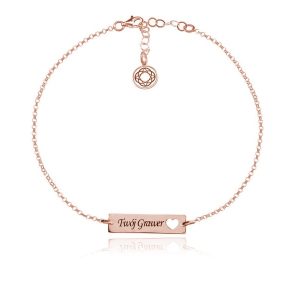 Srebrna bransoletka Mela Love z prostokatną blaszką i Sercem - rose gold - grawer