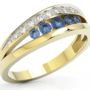 Pierścionek z żółtego złota z szafirami i diamentami, model JP-59Z-R