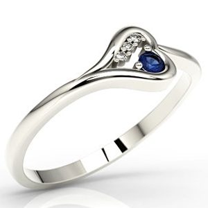 Pierścionek z białego złota z szafirem i diamentami LP-98B