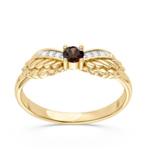 Pierścionek z żółtego złota z granatem i brylantami CP-62Z