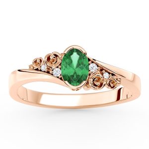 Pierścionek z różowego złota AP-39P ze szmaragdem i diamentami 0,03 ct
