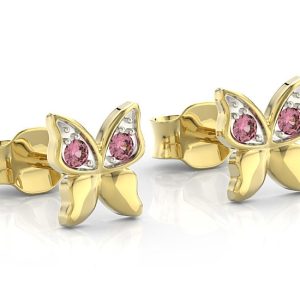 Kolczyki z żółtego złota z różowymi cyrkoniami BPK-88Z-R-C