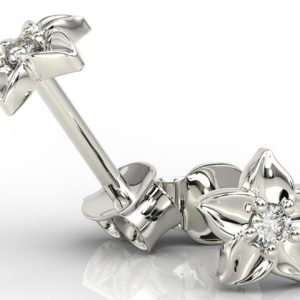 Kolczyki w formie kwiatu z białego złota i z cyrkoniami BPK-15B-C