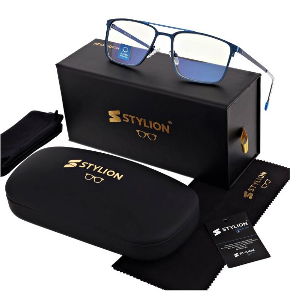 Męskie okulary PREMIUM +1.50 do czytania i komputera Blue Light+Antyrefleks STL280 niebieskie