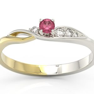 Pierścionek z białego i żółtego złota z rubinem i brylantami BP-7810BZ