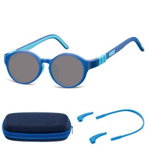 Elastyczne dziecięce okulary przeciwsłoneczne okrągłe + gumka Sunoptic SK7A granatowe