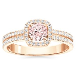 Pierścionek z różowego złota z morganitem i diamentami BP-52P