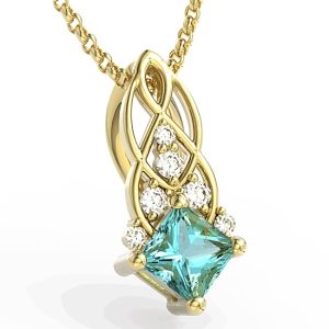 Wisiorek z żółtego złota z topazem Swarovski Ice Blue i brylantami BPW-86Z
