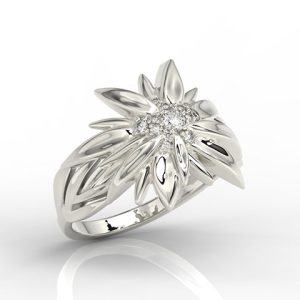 Pierścionek z białego złota szarotka alpejska z cyrkoniami BP-46B-C