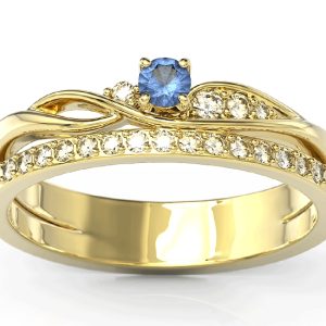 Pierścionek z żółtego złota z szafirem i brylantami BP-77Z