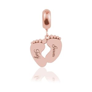 Srebrny charms Beads - zawieszka Stópki - rose gold - grawer gratis!