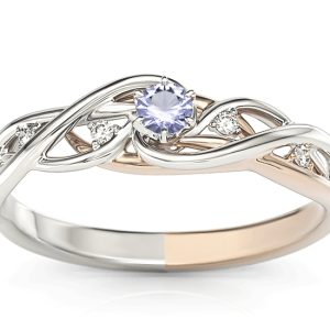 Pierścionek z białego i różowego złota z tanzanitem i brylantami BP-75BP