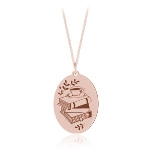 Srebrny naszyjnik - Avery - Książka i kawa - Grawer - rose gold