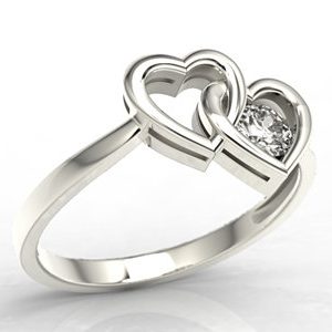 Pierścionek w kształcie dwóch serc z białego złota z diamentem LP-52B
