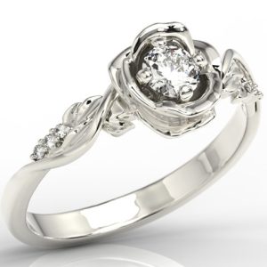 Pierścionek z białego złota w kształcie róży z cyrkoniami LP-7730B