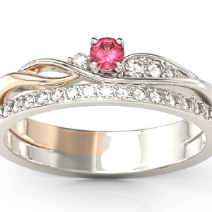 Pierścionek z białego i różowego złota z rubinem i brylantami BP-77BP