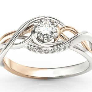 Pierścionek z białego i różowego złota z białym szafirem i brylantami BP-7130BP