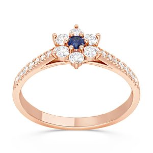 Pierścionek markiza z różowego złota z szafirem i diamentami CP-64P-SZA/D