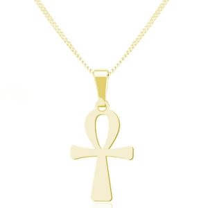 Srebrny krzyż Ankh naszyjnik na łańcuszku - 24k złocenie