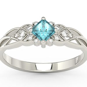 Pierścionek z białego złota z topazem Swarovski Ice Blue i diamentami BP-86B