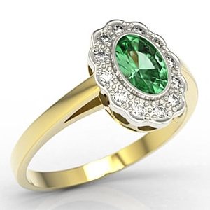 Pierścionek z żółtego i białego złota ze szmaragdem i diamentami LP-79ZB