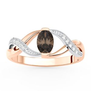 Pierścionek z różowego i białego złota z kwarcem dymnym i brylantami AP-69PB
