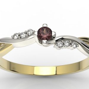 Pierścionek zaręczynowy z żółtego i białego złota z granatem i diamentami 0,03 ct wzór AP-7009ZB