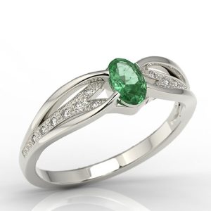 Pierścionek z białego złota ze szmaragdem i diamentami LP-39B