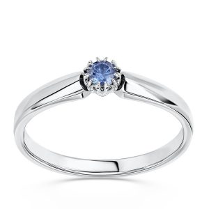 Pierścionek zaręczynowy z białego złota z topazem London blue BP-2110B