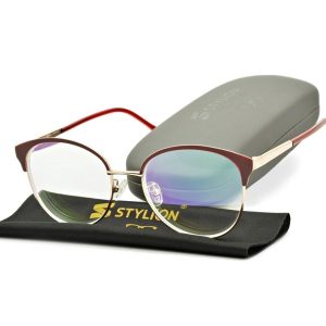 Damskie kocie okulary zerówki z antyrefleksem ST318 moc: 0.00 złoty/bordo
