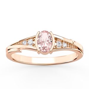Pierścionek z różowego złota z morganitem i diamentami JP-2705Z