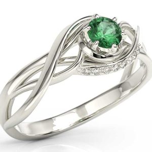 Pierścionek z białego złota ze szmaragdem i brylantami BP-7130B