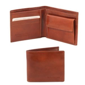 Tuscany Leather Ekskluzywny skórzany portfel męski z kieszenią na monety - 2-krotnie składany , kolor brązowy TL140761