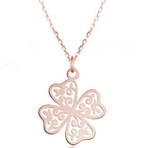 Srebrny naszyjnik ażurowa Koniczynka - rose gold