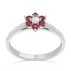 Pierścionek markiza z białego złota z diamentami i rubinami CP-64B-D/RUB