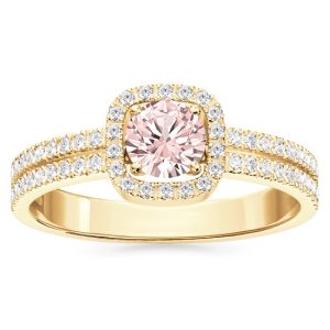 Pierścionek z żółtego złota z morganitem i diamentami BP-52Z