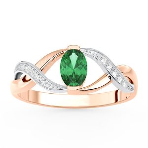 Pierścionek z różowego i białego złota ze szmaragdem i brylantami AP-69PB