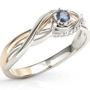 Pierścionek z białego i różowego złota z szafirem i brylantami BP-71BP-SZA/D