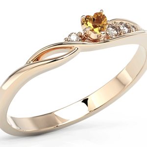 Pierścionek z różowego złota z topazem Swarovski Honey i brylantami BP-81P