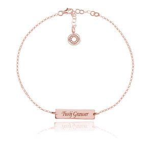 Srebrna bransoletka z prostokatną blaszką - rose gold - grawer