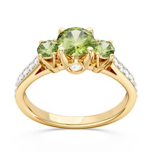 Pierścionek z żółtego złota z oliwinami i brylantami CP-31Z