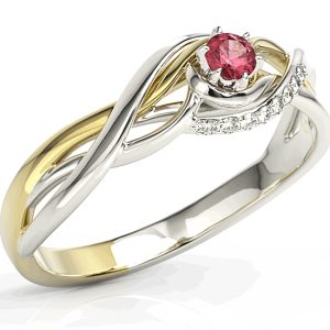 Pierścionek z białego i żółtego złota z rubinem i brylantami BP-71BZ-RUB/D