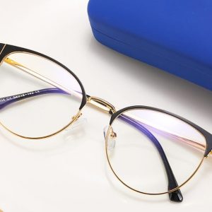 Damskie okulary Kocie Oczy zerówki do komputera BLUE LIGHT na teleskopach 25110 Czarny/Złoty