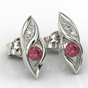 Kolczyki z białego złota z rubinami i diamentami APK-51B