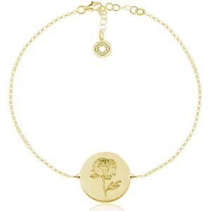 Kwiaty Polskie - Bransoletka z Peonią - Grawer - 24k złocenie